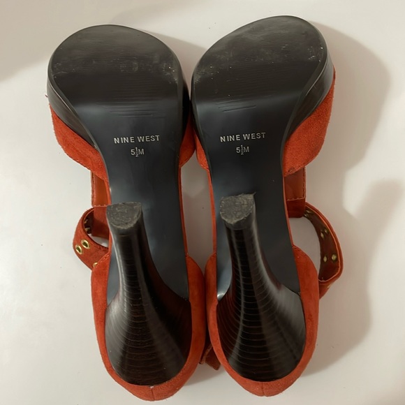 Nine West Orange Suede (leather) Vintage High Heels Sandals - Picture 2 of 7